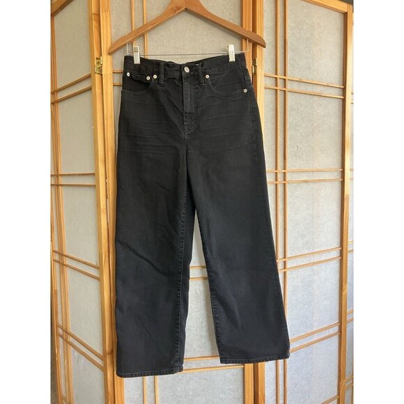 Madewell Pants - Madewell Women's Black Denim Slim Wide-Leg Crop Hi-Rise Jeans Size 27
